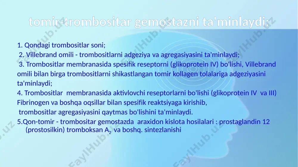 lyasiya [20 – 29] 5,5 12 43 45 > 30 (yuq) ‐ ‐ ‐ 8 tahlil natijasi namunalari риск тромбоза tekshiruvda tomir devorining shikastlanishini simulyasion aks ettiriladi va real vaqt rejimida mahalliylashtirilgan koagulyatsion aktivatordan fibrinli trombining o'sish jarayoni qayd etiladi (o'sish parametrlarini hisoblash bilan video yozuv). test prinsipi qon tomir devori shikastlanishi trombodinamika tomir devorlarining shikastlanishini simulyatsiya qiilish 5 min 10 min 15 min tromb spontan tromblar blank xisoboti blank saqlaydi: bemor ma`lumotlari trombodinamika parametrlari natijalari (v, tlag, d va. b) diapazon normalari график размера сгустка от времени tromb o`lchamining vaqtlar bo`yicha grafigi fibrinli trombning shakllanishining 5, 10, 15 – daqiqalardagi rasmlari laboratoriya xizmatining trombodinamika testi bo`yicha xulosasi расшифровка коагулограммы включает в себя ряд показателей.в норме ачтв находится в диапазоне от 24 до 35 секунд. если время увеличено, это может говорить о недостаточности факторов свертывания, дефиците витамина к или заболеваниях печени. если этот показатель ниже нормы - это говорит о …