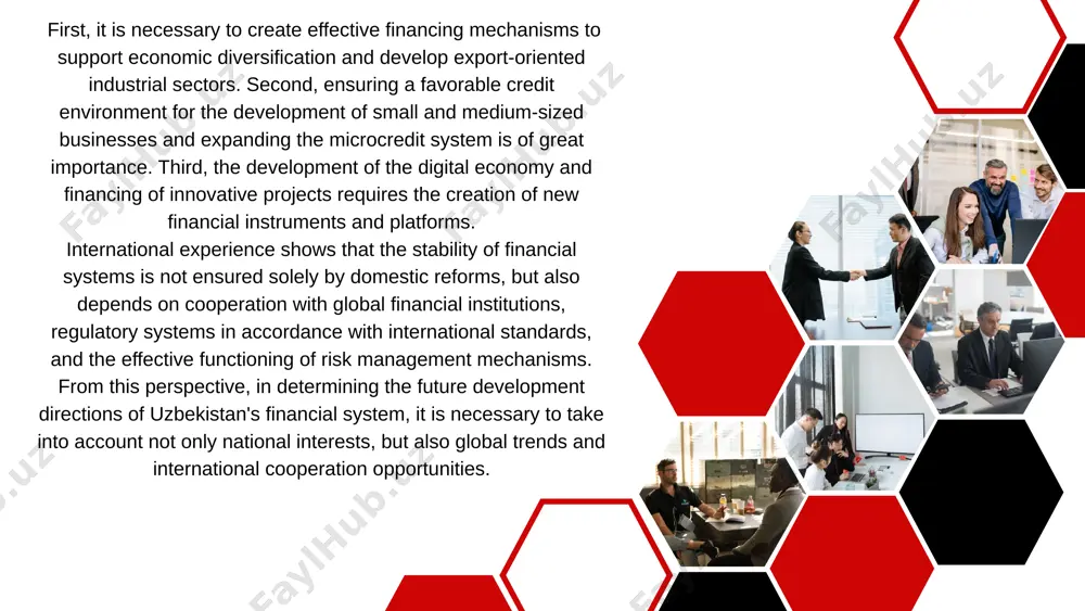 ed in the reports, high macroeconomic uncertainty can significantly increase negative risks to economic and financial stability. in the context of uzbekistan, the main directions of financial system analysis are focused on studying the formation and development of the national financial system, integration processes into the international financial system, and mechanisms for ensuring stability. work conducted by local researchers demonstrates the specific characteristics of uzbekistan's financial system and its connection with global trends. literature review the balance between theoretical approaches and practical proposals is of great importance in addressing financial stability issues. financial stability standards developed by the world bank and basel accord principles are considered the main guidelines in this field. as a result of basel core principles compliance assessments, technical assistance programs aimed at adapting regulatory and supervisory systems to international standards are being implemented. the role of national and international regulatory bodies in ensuring the stability of …