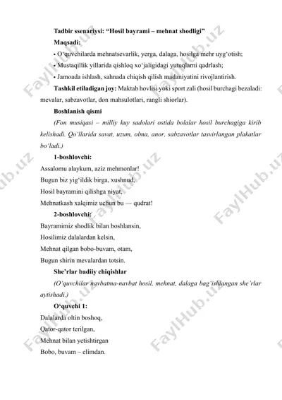 hosil bayrami – mehnat shodligi — DOCX