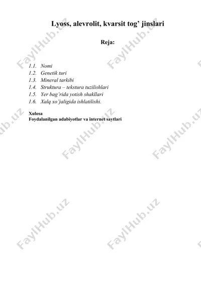 lyoss, alevrolit, kvarsit tog’ jinslari — DOCX
