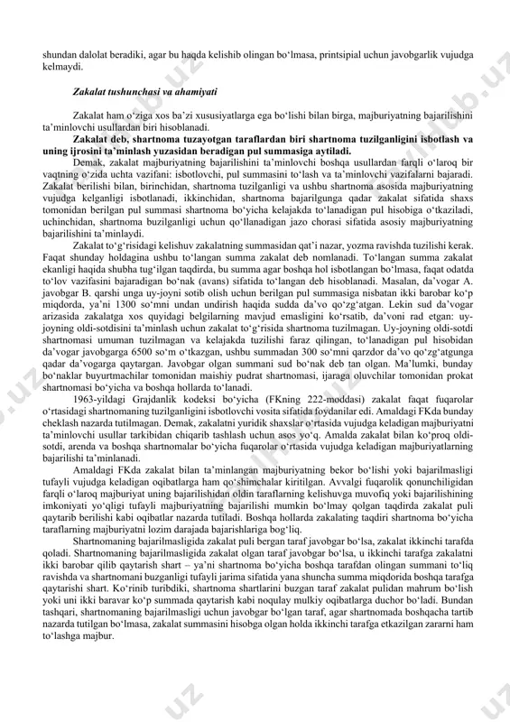 ning vujudga kelishi va shartnomada ko‘rsatilgan muddatning o‘tib ketishi tufayli bekor bo‘ladi. 1. kafillik bilan ta’minlangan majburiyat bekor bo‘lgach, shuningdek ushbu majburiyat kafilning roziligisiz javobgarlikning oshishiga yoki uning uchun boshqa noqulay oqibatlarga olib keladigan tarzda o‘zgarilgan taqdirda kafillik bekor bo‘ladi. kafillikning bunday tarzda bekor bo‘lishiga sabab, uning vositasida bajarilishi ta’minlangan majburiyat bilan uzviy bog‘liq bo‘lishidan iborat. yuqoridagi holatlarda esa ushbu uzviy bog‘liqlikka putur etadi. 2. kafillik bilan ta’minlangan majburiyat bo‘yicha qarz boshqa shaxsga o‘tkazilganda, agar kafil yangi qarzdor uchun javobgar bo‘lishi haqida rozilik bermagan bo‘lsa, kafillik bekor bo‘ladi. 3. kafil tomonidan majburiyatni bajarish muddati kelganida qarzdor yoki kafil taklif qilgan tegishli ijroni qabul qilishdan kreditor bosh tortsa, kafillik bekor bo‘ladi. 4. shartnomada ko‘rsatilgan kafillik muddati o‘tganidan keyin kafillik bekor bo‘ladi. agar bunday muddat belgilangan bo‘lmasa, kreditor kafillik bilan ta’minlangan majburiyatni bajarish muddati kelgan kundan boshlab bir yil davomida kafilga da’vo qo‘zg‘atmagan taqdirda kafillik bekor bo‘ladi. 5. agar asosiy majburiyatni bajarish …