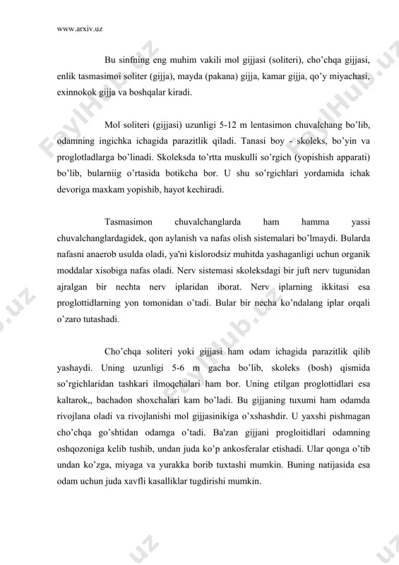 n.axmеdov «talabalarning bilimini rеyting va tеst bilan aniqlash» bo’yicha «zoologiya va tut ipak qurti biologiyasi» fanlaridan o’quv uslubiy qo’llanma. t: 1997. 9. s.a.murodov va s.sobirov «zoologiya kursidan laboratoriya amaliy mashgulotlarni o’tkazishda qisqacha o’quv ko’rsatmalar (zoomuxandis va ipakchilik mutaxassislari uchun). t: 1999 y. 10. s.a.murodov «umumiy entomologiya kursi» t: 1986 y. 11. «krasnaya kniga uzbеkistana» i. ii tom. 1993. 12.«ta'lim to’grisida vа kadrlar tayyorlash milliy dastur to’grisida qonunlar.t:1998. 13. www.ziyonet.uz