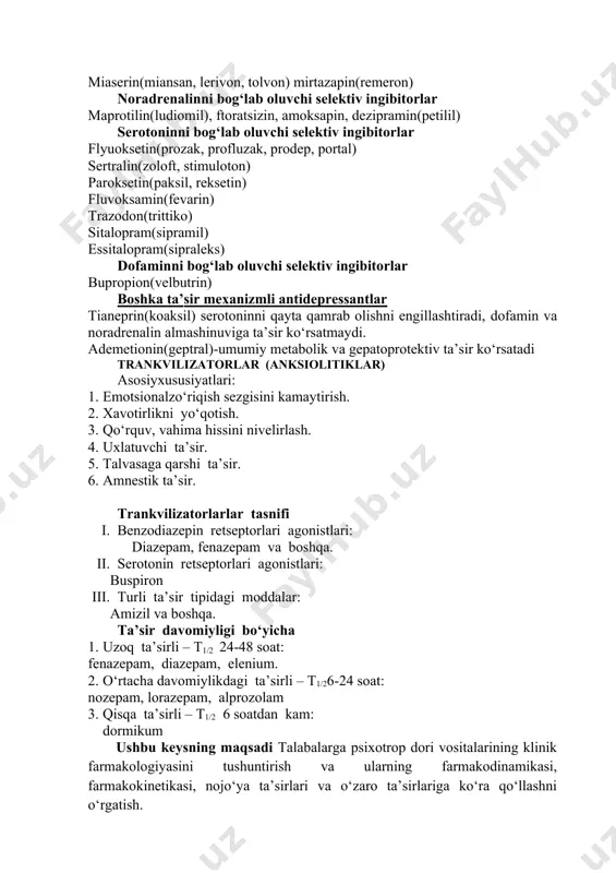 t bemor shizofreniya tashxisi bilan davolanadi. galoperidol qabul qiladi. davolashning 1 oyidan so‘ng axvoli yaxshilanib alaxlash-galyusinatsiya yo‘qoldi. ammo tremor va xarakatning qiyinlashishiga shikoyat paydo bo‘ldi. ob’ektiv ko‘rikda skelet mushaklari tonusi oshgani aniqlandi. olnoy proxodit statsionarnoe lechenie po povodu shizofrenii. savollar va topshiriqlar: 1. galoperidol psixotrop vositalarning qaysi guruxiga kiradi va uning farmakodinamik effektlari? 2. bemorda qanday nojo‘ya ta’sir rivojlandi? 3. uning kelib chiqish mexanizmi? 4. vrachning taktikasi? 5. ushbu guruxga kiruvchi qaysi preparatlarda ushbu nojo‘ya ta’sir kuzatilmaydi? topshiriq: bemor holatining taxlili asosida yuzaga kelgan holat sababini aniqlash, zarur davo usullarini qo‘llash, bemorning keyingi davosi bo‘yicha asoslangan echimni qabul qilish. ii. talabalar uchun uslubiy ko‘rsatmalar 2.1 muammo: shizofreniya bilan xastalangan bemorda yuzaga kelishi mumkin bo‘lgan nojo‘ya ta’sirlarni xisobgan olgan holda bemorlarni yuritish taktikasini tanlash. 2.2. kichik muammo 1. qo‘llanilgan dori vositasining guruxini va farmakodinamik effektlarini o‘rganish 2. yuzaga kelgan holatni aniqlash; 3. yuzaga kelgan nojo‘ya ta’sir sababini tahlil qilish; 4. muammoning …