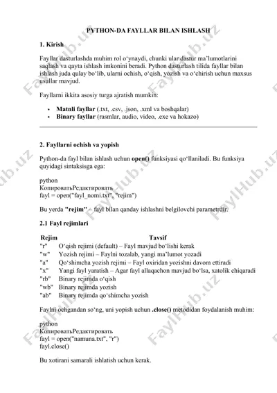 python-da fayllar bilan ishlash — DOCX