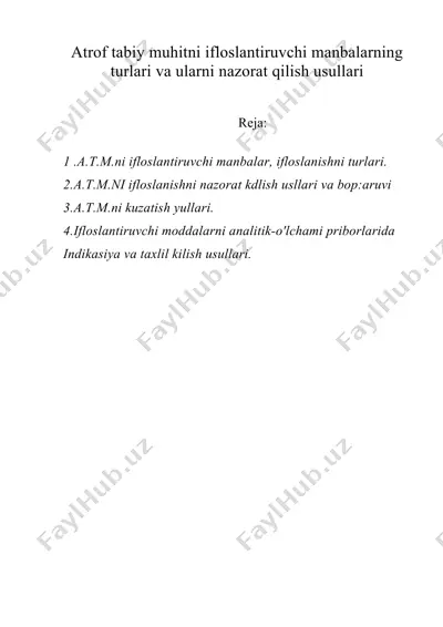 atrof tabiy muhitni ifloslantiruvchi manbalarning turlari va ularni nazorat qilish usullari — DOC