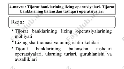 tijorat banklarining lizing operatsiyalari — PPTX