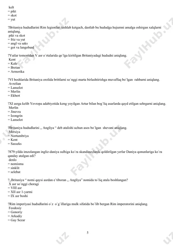 gan vizantiya imperatorini aniqlang. yustinian i = yustin = mexmet ii = roman iv ?yustinian i davrida uning qo`shinlariga boshchilik qilib, vandallar, vestgotlar va ostgotlar hududini qo`lga kirtigan sarkardani aniqlang. velisariy = lanselot = roland = dizederiy ?ijtimoiy tuzum borasida slavyanlarning hayoti qaysi xalqlarni eslatar edi? german = arab = rim = yunon ?bolgariya podsholigiga kim asos solgan ? asparux = buyuk simeon = vatslav = bratislav i ?buyuk ko`chishlar davrida chex qabilalar istiqomat qilgan daryo bo`yini aniqlang. vltava = rud = shunava = gnezno ?chexiya bor kuchi bilan xristianlik dinini yoyilishiga harakat qilgan, yoshligidanoq xristian aqidalari bo`yicha tarbiyalangan qirolni aniqlang. vatslav = bratislav i = piast = meshko ?pragada mamlakatning bosh ibodatxonasi hisoblangan – avliyo vitni bunyod ettirgan qirolni aniqlang. vatslav = bratislav i = piast = meshko ?chexiyada milliy avliyo, davlatning homiysi sifatida ulug`langan qirolni aniqlang. vatslav = bratislav i = piast = meshko ?chexiyani o`ziga bo`ysunirgan polyak …