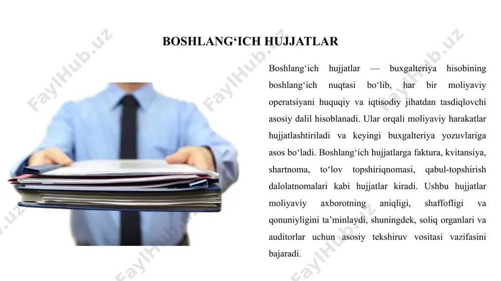 kapitaldagi o‘zgarishlar hisobotlari – aksiyadorlik kapitali yoki ustav fondidagi o‘zgarishlarni ko‘rsatadi. bu hisobotlar investorlarga, menejerlarga va boshqa manfaatdor tomonlarga muhim moliyaviy ma’lumotlarni taqdim etadi. hisoblarni yopish hisoblarni yopish — buxgalteriya hisobining yakuniy bosqichi bo‘lib, davr oxirida barcha daromad va xarajat hisoblarini nolga tenglashtirish jarayonidir. bu jarayon moliyaviy hisobotlarni tayyorlash uchun zarur bo‘lib, yangi hisob davrini toza holatda boshlash imkonini yaratadi. hisoblarni yopish orqali oldingi davrda hisobga olingan daromadlar va xarajatlar yakuniy tarzda qayd etilib, kelgusi davr uchun barcha hisobvaraqlarni yangi boshlang‘ich qiymatlarda saqlab qolishga erishiladi. shu bilan birga, hisoblarni yopish hisob siyosatini va moliyaviy hisobotlarni tahlil qilishda to‘g‘ri asos yaratadi. yopilgan sinov balansi yopilgan sinov balansi — bu daromad va xarajat hisoblari yopilgandan keyin, faqat balans hisoblarini o‘z ichiga olgan sinov balansidir. bu sinov balansi davr oxirida daromad va xarajatlar hisoblari nolga tenglashtirilganidan so‘ng tuziladi. yopilgan sinov balansi yangi hisob davrining boshlanishi uchun muhim bo‘lib, u keyingi davrda hisobvaraqlarni to‘g‘ri …