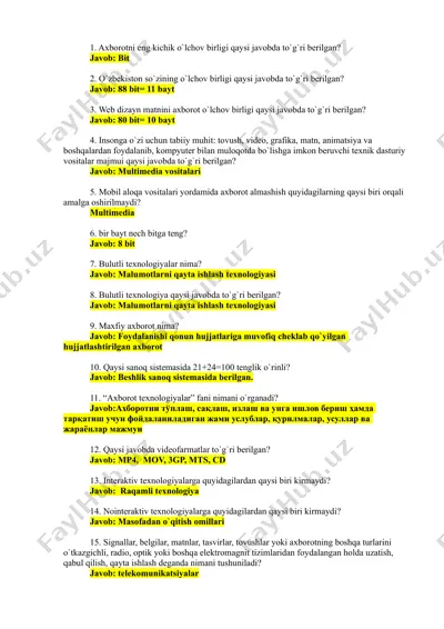 argos test savollari — DOCX