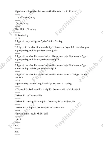 algoritm va uning xossalari — DOCX