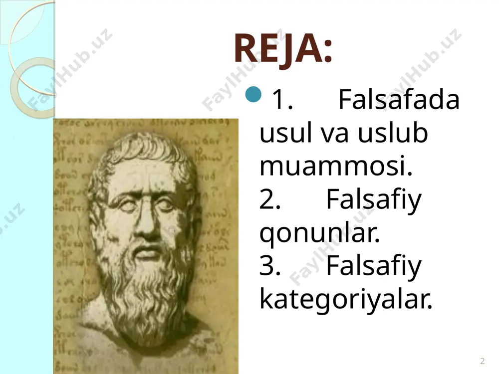 oblanish va ta'sir natijasida narsa-hodisalarda o'zgarish sodir bo'ladi. lekin, barcha o'zgarishni har doim ham birdaniga, yaqqol sezish mumkin emas. chunki olamning namoyon bo'lishi turli darajada bo'lganligi sababli, o'zgarishlar ham turlichadir. 9 «harakat» tushunchasi «borliq falsafasi» mavzuida yoritilganligi sababli, bu yerda uning quyidagi qisqa ta'rifi bilan cheklanamiz: harakat deb olamdagi har qanday o'zgarishga aytiladi. rivojlanish tushunchasi esa quyidan yuqoriga, oddiydan murakkabga tomon ilgarilab boruvchi harakatni ifodalaydi. lekin bu jarayon goh to'bri chiziqli, goh asta-sekin kengayib boradigan spiralsimon shakldagi harakatdan iborat bo'lishi mumkin. bunda doimiy bir tomonga, masalan, vaqtning o'tmishdan kelajakka tomon o'tishi ham, lekin makonda voqea va hodisalarning takrorlanishi, zamonda orqaga qaytishlar ham sodir bo'lib turadi. ba'zida taraqqiyotning ma'lum bir bosqichida oldingi bosib o'tilgan davr takrorlangandek bo'ladi, ammo bu ilgarigidan farq qiladigan, boshqacharoq tarzdagi takrorlanishdir. 10 qonun tushunchasi. dunyoning mavjudligi ana shunday botiniy va zohiriy o'zgarishlarning abadiy takrorlanib turishidan iboratdir. bu takrorlanishlar esa o'z mohiyati va xususiyatlarini saqlab qolganliklaridan qonun va …