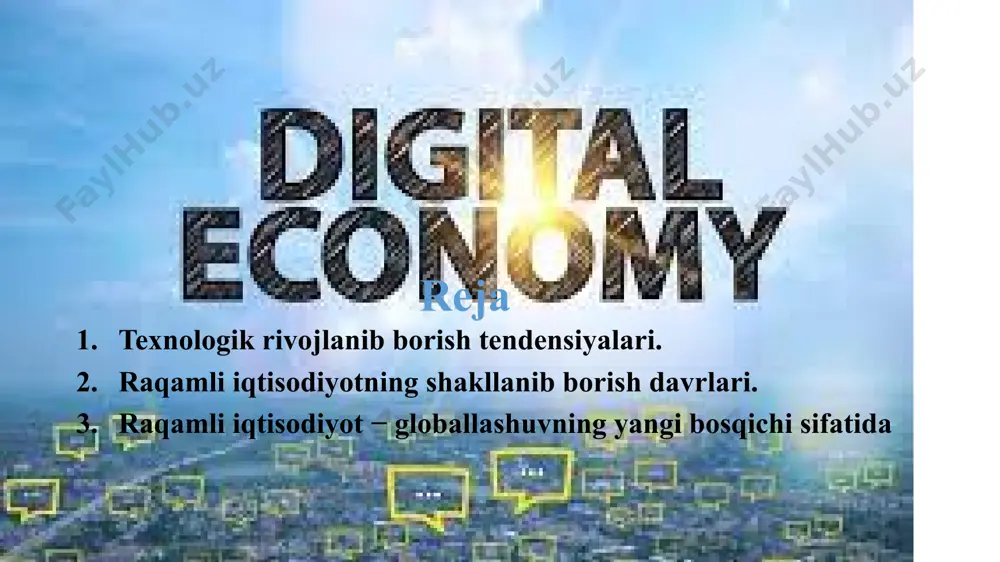 n tushuntiriladi. tahlillarga ko‘ra 2025 yilga kelib, internet sanoati o‘z qamrovini sezilarli darajada oshiradi va dunyo bo‘ylab sanoat iqtisodiyotini raqamlashtirish va ma’lumotlarni qayta ishlashning yuqori darajasini namoyish etadi. tahlillarga ko‘ra 2025 yilga kelib, internet sanoati o‘z qamrovini sezilarli darajada oshiradi va dunyo bo‘ylab sanoat iqtisodiyotini raqamlashtirish va ma’lumotlarni qayta ishlashning yuqori darajasini namoyish etadi. raqamli inqilob gʻarbda bundan 10-20 yil oldin bong urgan edi: u yerda biznes yangi aloqa vositalarini birinchilardan bo‘lib faol o‘zlashtirdi, hamma narsani raqamlashtirdi va rasmiy tarzda elektron imzoni qonuniy ro‘yxatdan o‘tkazdi, nafaqat biznes hamjamiyati doirasida balki davlatda ham raqamli aloqalar o‘rnatildi va davlat idoralari esa asta-sekin o‘z axborot tizimlarini birlashtirdilar texnologik tartiblar xx asrning 70-80 yillarida glazyev sergey yuryevich “texnologik tartiblar” nazariyasini faol rivojlantirguniga qadar taxminan 30 yil davomida kondratyev va shumpeterning ta’limoti e’tiborsiz qoldi. s.yu. glazьyev va d.s. lvovning “ilmiy-texnik taraqqiyotni boshqarishning nazariy va amaliy jihatlari” maqolasida keltirgan ta’rifiga ko‘ra, texnologik tartib bu – bir …