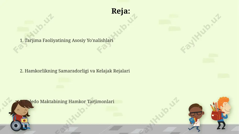 shish uchun maxsus terminologiya lug'atlaridan va zamonaviy kompyuter dasturlaridan foydalanadilar. texnik tarjimalarda toledo maktabi 100 dan ortiq turdagi texnik atamalarni o'z ichiga olgan ma'lumotlar bazasiga ega bo'lib, bu ularga yuqori sifatli va aniq tarjimalarni ta'minlashga yordam beradi. ilmiy matnlarni tarjima qilishda toledo maktabi 5 dan ortiq mutaxassislar jamoasini jalb qilib, har bir matnni kamida 2 marta mustaqil tekshiruvdan o'tkazadi, bu esa xatolar sonini 10% ga kamaytiradi. kelajak rejalari va yutuqlar kelajak rejalari orasida sun'iy intellekt texnologiyalaridan foydalanish va mashina tarjimasini takomillashtirish bo'yicha 3 ta yangi dastur ishlab chiqish kiradi. toledo maktabining tarjimonlari 5 dan ortiq tilni mukammal egallab, 100 dan ziyod loyihada ishtirok etishgan. tarjimonlar jamoasi o'z faoliyatida 2024-yil uchun kamida 15% samaradorlikni oshirishni va xatolik darajasini 5% ga kamaytirishni rejalashtirmoqda. tarjima uslublari va yondashuvlari толедо мактаби таржимонларининг 30 дан ортиқ турли услуб ва ёндашувларини ўз ичига олган кенг қамровли таржима базаси мавжуд. тадқиқотлар кўрсатишича, толедо мактаби таржимонларининг 70% дан …