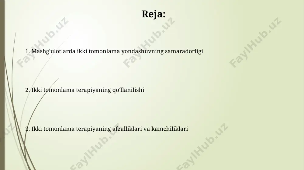 lantirishga yordam beradi. muayyan mashg'ulot turlarida qo'shaloq terapiyaning qo'llanilishi qo'shaloq terapiya yondashuvi (psixologik va jismoniy) sportchilarning 15% da ruhiy stressni kamaytirib, ishlash samaradorligini oshiradi. muayyan mushak guruhlariga yo'naltirilgan 2 xil mashq turi (masalan, kuch va chidamlilik)ni birlashtirish yordamida 20% ga tezroq natijalarga erishiladi. qo'shaloq terapiyani qo'llash bo'yicha tavsiyalar har bir mashg'ulot ikki turdagi yuklamani o'z ichiga olishi kerak: yuqori intensivlikdagi intervalli mashqlar (hiit) va past intensivlikdagi uzoq muddatli mashqlar (liss), nisbati taxminan 70/30 bo'lishi tavsiya etiladi. qo'shaloq terapiya intensivligi individual xususiyatlarga, masalan, yosh, jismoniy tayyorgarlik darajasi va sog'liq holatiga qarab, 2 dan 6 haftagacha o'zgarishi mumkin. qo'shaloq terapiya va boshqa mashg'ulot uslublari bilan integratsiya qo'shaloq terapiya individual terapiya seanslari sonini 15-20% ga kamaytirishi mumkin, bu esa boshqa mashg'ulot uslublari bilan, jumladan, guruh terapiyasi yoki o'zini o'zi boshqarish texnikalari bilan birgalikda samaradorlikni oshiradi. qo'shaloq terapiya, masalan, kognitiv-xulq terapiyasi (kkt) va dorivor terapiya, depressiya davolashda 20-30% samaradorlikni oshirishi mumkin, bu esa boshqa …