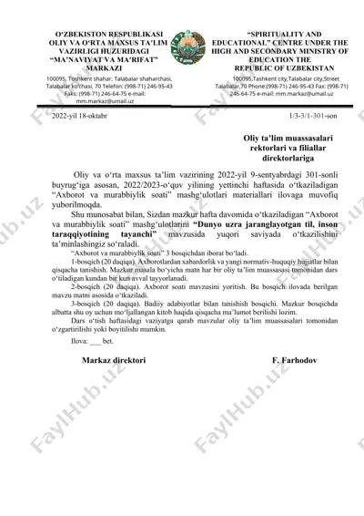 "axborot va murabbiylik soati" — DOCX