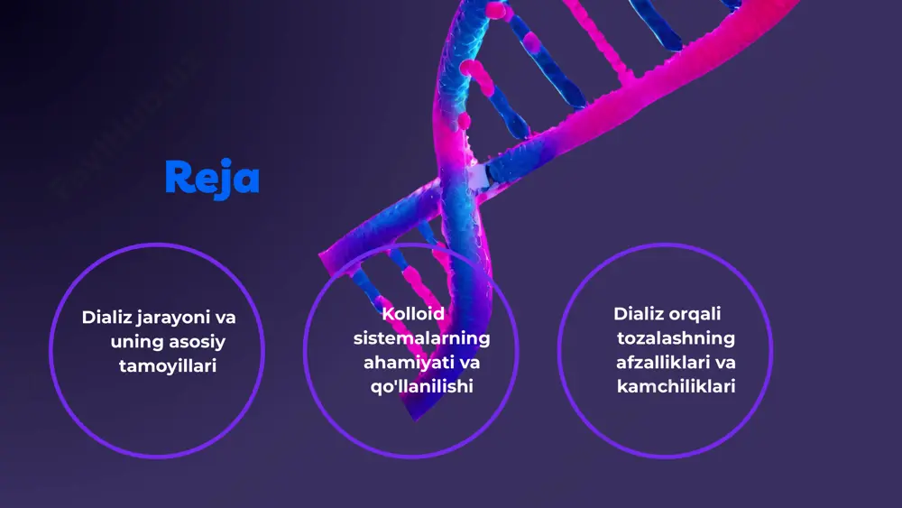 oqimini ta'minlaydi va dializator orqali o'tkazadi. 4. suyuq filtrlar - suyuqlikning tozaligini va sifatini ta'minlaydi. 5. hisoblash uskunalari - dializ jarayonini nazorat qilish va monitoring qilishda yordam beradi. materiallar sifatiga qo'yiladigan talablar: 1. sterillik - barcha materiallar yuqori darajada steril bo'lishi kerak. 2. sifat va bardoshlilik - materiallar uzoq muddatli foydalanish uchun mos bo'lishi lozim. 3. kimyoviy barqarorlik - materiallar dializ suyuqliklari bilan reaksiyaga kirishmasligi kerak. 4. fiziologik moslik - materiallar inson organizmi bilan mos kelishi zarur. dializ jarayonining samaradorligini oshirish dializ jarayonining samaradorligini oshirish uchun bir nechta usullar mavjud: 1. **yuqori sifatli membranalar:** yuqori sifatli dializ membranalarining qo'llanilishi natijasida toksinlarni tezda chiqarish va qon tozalash jarayonini yaxshilash mumkin. bu usulning afzalliklari sifatida, bemorlar uchun davolash jarayonining samaradorligi oshadi va muammolarni oldini olish imkoniyati kuchayadi. 2. **ultra-filtratsiya texnikasi:** ultra-filtratsiya jarayoni suyuqlikni yanada samarali olib chiqish imkonini beradi. bu usulning asosiy afzalliklari, bemorlarning suyuqlik balansini nazorat qilish va yurak-qon tomir tizimiga …