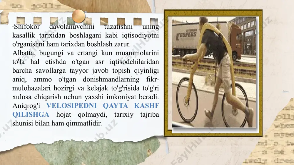 iborat bo’lib, tarixiy, induksiya, mantiqiy abstraksiya va boshqa usullardan keng foydalanadi. iqtisodiy tafakkur tarixi fanining amaliy xo’jalik ob’ekti bilan chambarchas bog’liqligini namoyon etadi. «eskirgan nazariyalarni ular faqat inkor etilganligi sababli prinsipda ilmiy emas deyish mumkin emas» deb yozadi taniqli iqtisodchi t.kun. bizga bugun yangidek tuyulgan bozor iqtisodiyoti to’g’risidagi fikrlar adam smit tomonidan 1776 yili chop etilgan «xalqlar boyligi» asarida asosan to’la tahlil etib berilgan. ba’zi iqtisodiy g’oyalar esa qadimdan ma’lum. ularni o’rganish va eng muhimi hayotga tadbiq etish yaxshi samara beradi, ko’p hollarda amerikani yangidan kashf etishga xojat qolmaydi. bizga bugun yangidek tuyulgan bozor iqtisodiyoti to’g’risidagi fikrlar adam smit tomonidan 1776 yili chop etilgan «xalqlar boyligi» asarida asosan to’la tahlil etib berilgan. ba’zi iqtisodiy g’oyalar esa qadimdan ma’lum. ularni o’rganish va eng muhimi hayotga tadbiq etish yaxshi samara beradi, ko’p hollarda amerikani yangidan kashf etishga xojat qolmaydi. iqtisodiyotga oid bilimlarga dastlab, antik dunyoning ko‘zga ko‘ringan olimlari ksenofont, platon, aristotel asarlarida, …