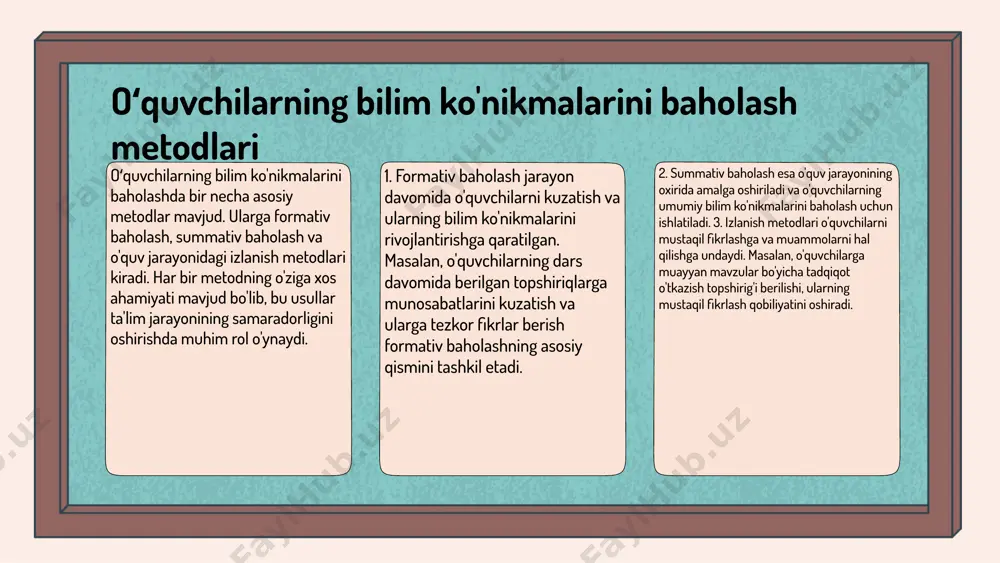 ahlil orqali o'quv jarayonidagi zaif tomonlar aniqlanib, ularni yaxshilash uchun aniq yo'nalishlar belgilanishi mumkin. ikkinchi usul sifatida swot tahlili muhim o'rin tutadi. bu usul o'quvchilarning kuchli va zaif tomonlarini, shuningdek, imkoniyatlar va tahdidlarga e'tibor qaratadi. o'qituvchilar va ota-onalar uchun taqdim etilgan ma'lumotlar, masalan, o'quvchilarning rivojlanishiga qanday ko'maklashishlari kerakligi to'g'risida tavsiyalarni o'z ichiga olishi muhimdir. malakalarni rivojlantirishda muhim omillar malakalarni rivojlantirishda bir qancha asosiy omillar mavjud. birinchidan, ta'lim jarayonining sifatli tashkil etilishi o'quvchilarning bilimini va ko'nikmalarini oshirishda muhim rol o'ynaydi. ikkinchidan, o'qituvchilarning professionalligi va tajribasi o'quvchilarni ruhlantirish va ularning malakalarini rivojlantirishda katta ta'sir ko'rsatadi. nihoyat, ta'limda interaktiv usullarni qo'llash, o'quvchilarning faol ishtirokini ta'minlaydi va ularning ko'nikmalarini yanada mustahkamlashga yordam beradi. ta'lim jarayonida malakalarni rivojlantirish o'quvchilar uchun muhim ahamiyatga ega. bu, o'z navbatida, ularning kasbiy faoliyatida muvaffaqiyatli bo'lishlariga yordam beradi va shaxsiy rivojlanishlariga xizmat qiladi. masalan, malakalarni rivojlantirish, o'quvchilarning jamoada ishlash va muammolarni hal qilish qobiliyatlarini oshiradi. - o'qituvchilar o'quvchilarni aktiv ravishda …