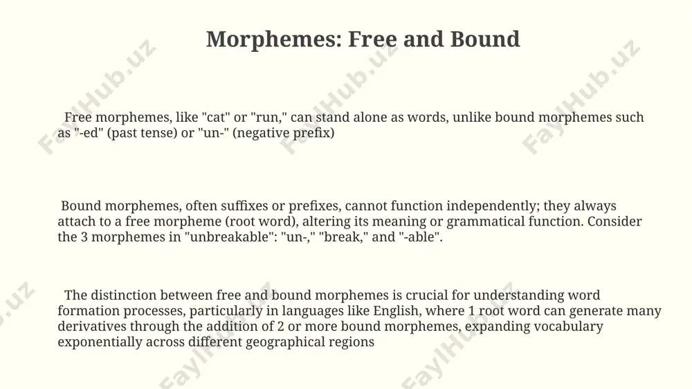(nominative, accusative, etc.), is relatively simpler consider the irregular verb "to be," with its diverse inflected forms like "am," "is," "are," "was," and "were inflectional morphology in english involves approximately 8 grammatical categories, including number (singular/plural as seen in "cat" vs. "cats") and tense (past/present/future as demonstrated in the verb "to walk"). these changes affect word form but not its core meaning. thank you for your attention @taqdimot_robot