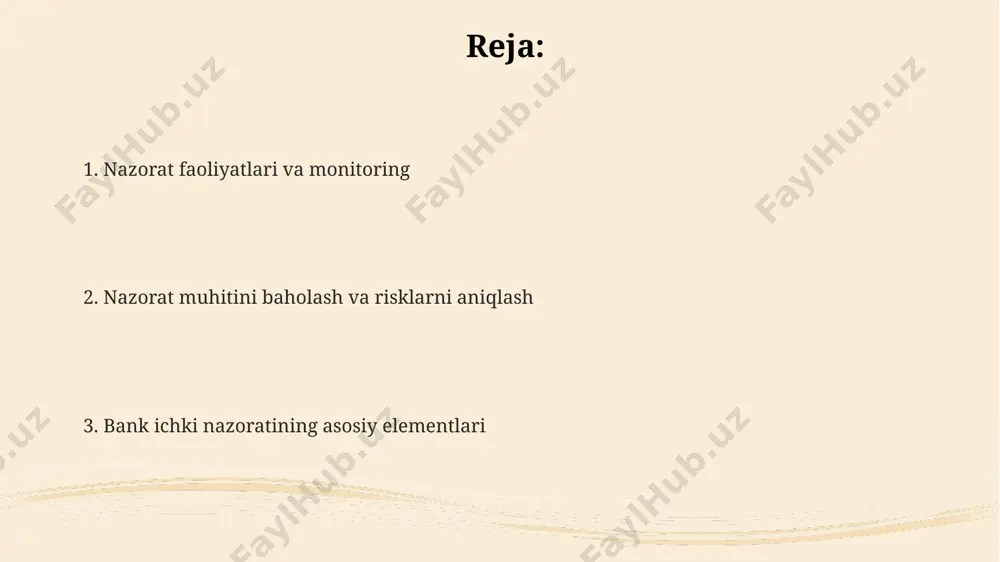 ta'minlash uchun xatolar monitoringi. nazorat faoliyatlarining samaradorligi doimiy ravishda baholanadi. 3 yillik davrda nazorat kamchiliklari aniqlanganda, ularni tuzatish uchun maxsus vazifalar belgilanishi, protseduralar optimallashtirilishi lozim. monitoring faoliyatlari monitoring faoliyatlari monitoring faoliyatlari monitoring faoliyatlari likvidlik riskini nazorat qilish likvidlik riskini nazorat qilish ichki bank nazorati likvidlik riskini nazorat qilishda, likvid aktivlarning yetarli miqdorda, kamida 10% miqdorida zaxiraga ega bo'lishini ta'minlashi kerak, bu esa kutilmagan vaziyatlarda likvidlikni saqlashga yordam beradi. likvidlik riskini baholashda, banklar stress-testing usullaridan foydalanishi shart, bunda turli xil senariylar, masalan, depozitlarning 20% gacha qisqarishi yoki kredit talablarining 15% gacha oshishi ko'rib chiqiladi. axborot va kommunikatsiya "axborot va kommunikatsiya texnologiyalari sohasida nazorat qilish inspeksiyasi" 1992-yilda tashkil etilgan bo'lib, davlat organlarining faoliyatini tartibga solish va nazorat qilish vazifasini bajaradi. u 60 dan ortiq xodimlarni o'z ichiga oladi. o'zbekiston respublikasi axborot texnologiyalari va kommunikatsiyalarini rivojlantirish vazirligi "raqamli o'zbekiston - 2030" dasturini amalga oshirmoqda, bu esa 100 dan ortiq loyihalarni o'z ichiga oladi …