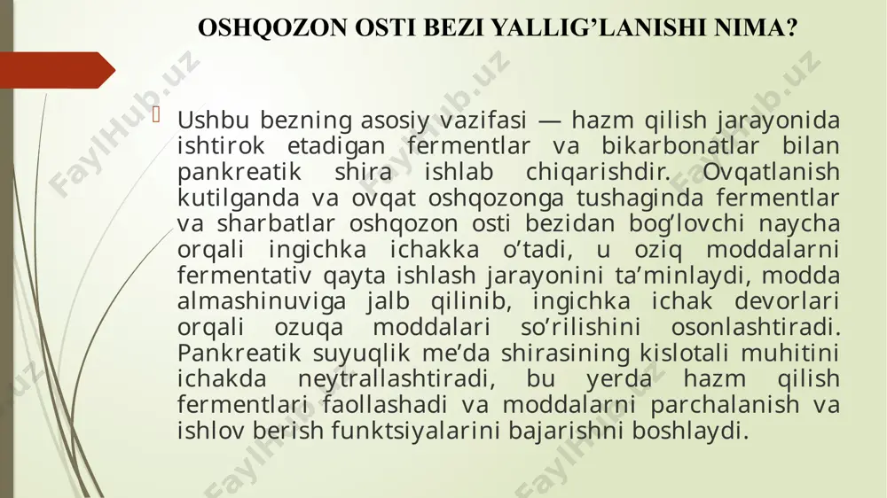 onroq bo’lgan kasallikdir. oshqozon osti bezining yallig’lanish kasalliklarini oldini olish uchun to’g’ri va sog’lom ovqatlanish, ovqat hazm qilish tizimi, boshqa tizimlar va a’zolarda buzilishlarga olib keladigan omillarni cheklash yoki bartaraf etish, infektsion kasalliklarning oldini olish, sog’lom turmush tarziga rioya qilish va har qanday noqulaylik yoki og’riq sezilganda shifokorga o’z vaqtida murojaat qilish kerak. surunkali pankreatitning immunologik xususiyatlari surunkali pankreatit (cp) progressiv yallig'lanish kasallik bo'lib, oshqozon osti bezining qaytarilmas shikastlanishiga olib keladi, ekzokrin va endokrin funktsiyalarini yo'qotishiga sabab bo`ladi. surunkali pankreatitning immunologik asoslari ko'p qirrali bo'lib, immun hujayralar, sitokinlar va fibroz toqima o'rtasidagi murakkab o'zaro ta'sirlarni o'z ichiga oladi. keng qamrovli tadqiqotlarga qaramay, aniq mexanizmlar to'liq o`rganilmagan bo'lib qolmoqda. biroq, bugungi kunda ko'payib borayotgan adabiyotlar shuni ko'rsatadiki, tug'ma va adaptiv immunitet reaksiyalari cp patogenezida markaziy o'rinni egallaydi. ushbu sharh surunkali pankreatit bilan bog'liq immunologik mexanizmlarni va ushbu jarayonlar atrofidagi adabiyotlarni o'rganadi. xulosa o'tkir pankreatitni davolash uchun erta tashxis qo'yish va aralashuv …
