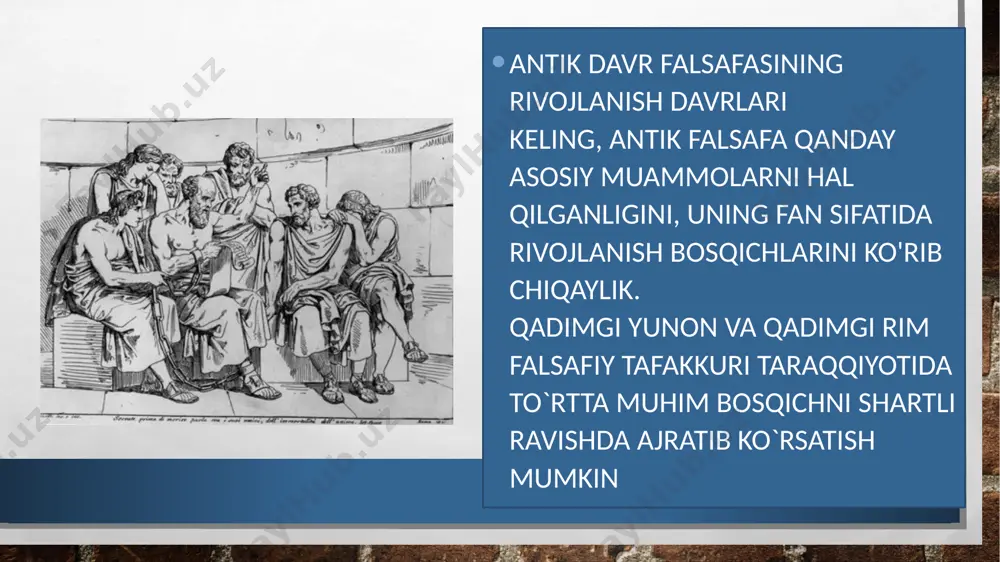 am, tabiat ham emas, balki ideallashgan raqamlar yotadi; narsa va hodisalar aynan ana shu raqamlar mahsulidir. pifagorchilar birinchi bo'lib yunonistonda tabiatdagi narsa va hodisalarni izohlashda miqdor kategoriyasini ilgari suradi. pifagor zodagonlar oilasiga mansub bo'lgani bois aristokratiyani himoya qilgan. u «tartib» to'brisidagi ta'limotini yaratib, faqat aristokratlar o'rnatgan tartib ijtimoiy hayotda muhim rolь o'ynaydi, degan. uning fikricha, demokratiya bu tartibotning buzilishidir. pifagorchilardan bizga yetib kelgan eng muhim ilmiy tushunchalardan biri bu - sonlar o‘rtasidagi nisbatlar va ularning ajoyib xossalaridan texnika va maishiy turmushda foydalanish imkoniyatidir. chunonchi, pifagorchilarning sonlarning o‘zaro nisbatiga aloqador g‘oyalaridan biz bo‘lgan o‘sha mashhur "pifagor teoremasi"ni esga olib o‘tish kifoya. shuningdek, pifagor shogirdlari, musiqiy garmoniyalarning matematik asoslarini ham kashf etishgan. masalan, torli musiqa asboblarini chalganda, qachonki, ushbu torlarning uzunliklarining o‘zaro nisbati butun son bo‘lsagina, musiqa asbobidan yoqimli garmonik kuy taralishini aniqlashgan. xulosa xulosa qilib o‘rni kelganda shuni ham ta'kidlab o‘tish kerakki, yuqorida ham tilga olingan "pifagor teoremasi"ni pifagorning o‘zi yoki …