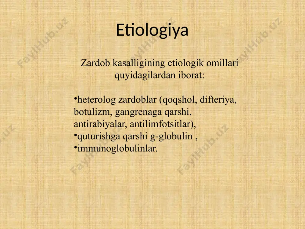 di, qoida tariqasida, tizza, tirsak, bilak va oyoq bilagi zo'r bo'g'imlari, qo'l va oyoqning kichik bo'g'imlari ta'sirlanadi. sinovial suyuqlikda punktat , aniq leykotsitoz aniqlanadi. yuqori va pastki nafas yo'llarining allergik lezyonlari kuzatilishi mumkin , bu ko'pincha bo'g'ilish xurujlari sifatida namoyon bo'ladi, ba'zida esa o'tkir o'pka amfizemasi kuzatiladi. yurak-qon tomir tizimiga zarar yetkazilganda tizim bradikardiya yoki taxikardiya (ko'pincha) bilan birgalikda simpatik asab tizimining ohangini pasayishi natijasida qon bosimining pasayishi bilan tavsiflanadi . yurak shikastlanishi asosan ishemik xarakterdagi ekgda tranzit o'zgarishlar bilan o'tkir oshqozon-ichak traktidan kolik, ko'ngil aynishi va diareya mumkin. nevrologik asoratlar asab tizimining turli qismlariga ta'sir qilishi mumkin. eng tipik periferik nevrit, brakiyal va lumbosakral pleksusning shikastlanishi. umumiy asteniya va mushaklar kuchsizligi. parezlar, falaj va nevralgik amnotrofiya rivojlanishi mumkin : zardobni yuborish tomonida elkama-kamar mushaklarining bo'sh parezlari. buyrakning shikastlanishi zardob kasalligining o'rtacha va og'ir holatlarida yuzaga keladi va o'tkir glomerulonefrit xarakteriga ega . va qulay oqim bilan u iz qoldirmasdan …