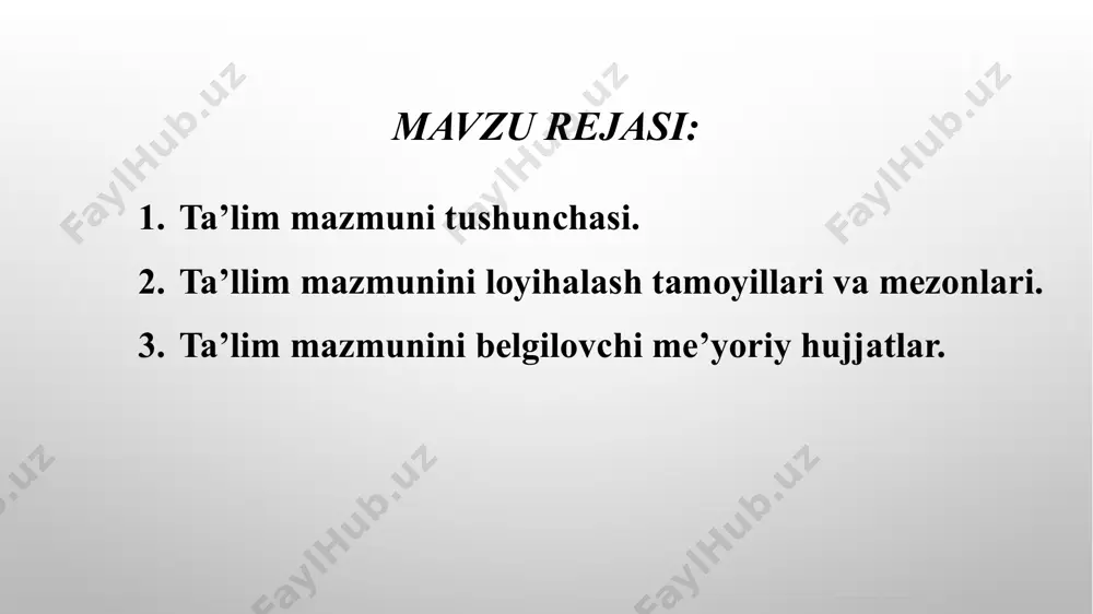 gliz tilidan tarjima qilinganda «me’yor», «namuna», «andoza», «model» ma’nolarini anglatadi. standart yordamida, respublika miqyosidagi turli ta’lim muassasalarida ta’limning barqarorlik darajasini ta’minlashga erishiladi, o‘quv ishlari normativlari moslashtiriladi, o'quvchilaming bilimlarini baholash mezonlari ishlab chiqiladi. davlat ta’lim standartinmg maqsadi - umumiy o‘rta ta’lim tizimini mamlakatda amalga oshirilayotgan ijtimoiy-iqtisodiy islohotlar, rivojlangan xorijiy mamlakatlaming ilg‘or tajribalari hamda ilm-fan va zamonaviy axborot-kommunikatsiya texnologiyalariga asoslangan holda tashkil etish, ma’naviy barkamol va intellektual rivojlangan shaxsni tarbiyalashdan iborat. davlat ta’lim standartinmg vazifalari quyidagilardan iborat: umumiy o‘rta ta’lim mazmuni va sifatiga qo‘yiladigan talablami belgilash; milliy, umuminsoniy va ma’naviy qadriyatlar asosida o'quvchilami tarbiyalashning samarali shakllari va metodlarini joriy etish; o'quv-tarbiya jarayoniga pedagogik va zamonaviy axborot kommunikatsiya texnologiyalarini joriy etish, umumiy o‘rta ta’lim muassasalarining o'quvchilari va bitiruvchilarining malakasiga qo'yiladigan talablami belgilash; kadrlami maqsadli va sifatli tayyorlash uchun ta’lim, fan va ishlab chiqarishning samarali integratsiyasini ta’minlash; ta’lim va uning pirovard natijalari, o'quvchilaming malaka talablarini egallaganlik darajasini tizimli baholash tartibini, shuningdek ta’lim-tarbiya faoliyati sifatini …