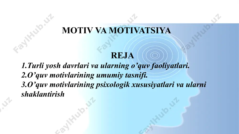 idagixulq-atvorini tushuntirish uchun foydalaniladi hamda jarayon, uslub, vosita sifatida fodalanadi. motiv va motivatsiya haqida umumiy tushuncha. o’z navbatida, ehtiyojlarning rivojlanishi yanada samarali motivatsiya shakllanishiga olib keladi. «motivlar shaxsning yo’nalganligi bilan bog’liq bo’lib, inson o’z oldiga qo’ygan hayotiy muhim maqsadlari yig‗indisining ifodasi bo’ladi. motivlar yuzaga kelishida inson o’zi uchun zarur ehtiyojlarni anglab boradi. motivlar — bu ehtiyojlarning anglanishidir. bir motiv inson shaxsi uchun muhim sanalgan bir necha ehtiyojlar asosida yuzaga kelishi mumkin. shu tariqa, motiv tushunchasining ta‘rifida mazkur tushunchaning ehtiyojga nisbatan muvofiqligi ifodalanadi yoki mazkur ehtiyojning his etilishi va qondirilishi yoki uning predmetli ehtiyoji tushuniladi (s. rubinshteyn). biroq ko’pincha shaxsni faoliyatga undagan birgina motivni ajratib ko’rsata olmaymiz, yagona motivni aniqlash mumkin bo’lmaydi, sababi motivlar o’zida qator pedagogik jarayonlar majmuini ifoda etadi. anglash faoliyati tashqi va ichki motivlarni boshqarishi mumkin. kasbiy ta‘lim sohasidagi faoliyat — insonning atrof-olamga faol munosabati shakli sifatida baholanadi. motivlar yig‗indisi u yoki bu ijtimoiy ahamiyatli maqsadlar yutug’i asosidagi …
