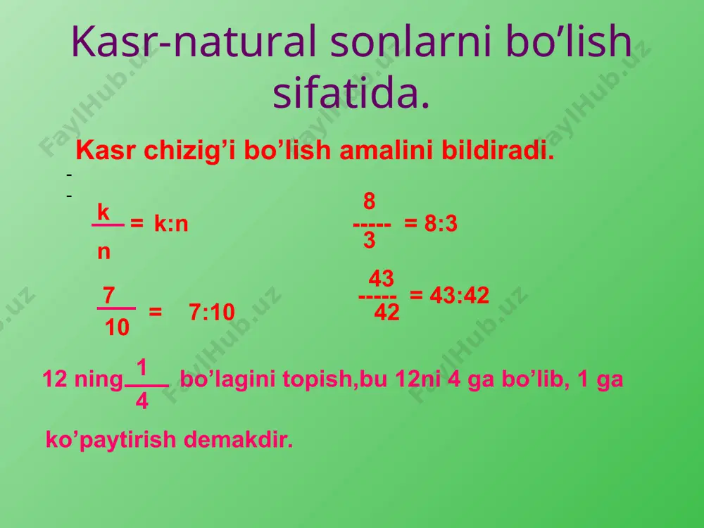 kasrlar. kasrlar ustida amallar. dars ishlanma - Page 5