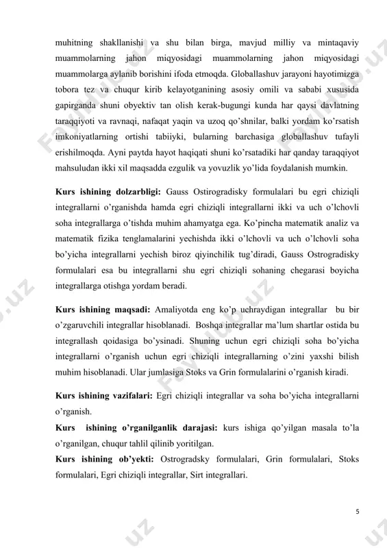 +y(x,y)j bo’lsin, bundagi x(x,y) va y(x,y) lar f vektorning ox va oy o’qlardagi proeksiyalari, xi va yi koordinatalarning mi nuqtadan mi+1 nuqtaga o’tishdagi ortirmalarini va bilan belgilab, quydagini hosil qilamiz: i+ j. demak, . f kuchning butun mn egri chiziq bo’yicha bajargan a ishning taqribiy qiymati quydagicha bo’ladi: hozircha aniq ta’rifni bermasdan agar da tenglikning o’ng tamonidagi ifodaning limiti mavjud bo’lsa (bunda va ekanligi ravshan), bu limit f kuchning l egri chiziq bo’yicha m nuqtadan n nuqtagacha bajargan ishini ifodalaydi: o’ng tamondagi limit x(x,y) va y(x,y) funksiyalarning l egri chiziq bo’yicha olingan egri chiziqli integrali deb ataladi va quydagicha belgilanadi: yoki (2) ko’rinishidagi yig’indining limitlari ko’pincha matematika va mexanikada uchrab turadi, bunda x(x,y) va y(x,y) ikkita o’zgaruvchining biror d sohadagi funksiyalari deb qaraladi. integrallash chegaralari o’ziga qo’yilganm va n harflari sonini emas, balki egri chiziqli integral olinishi kerak bo’lgan chiziqning boshlang’ich va oxirgi nuqtalarni bildirganligi uchun ular qavs ichiga olib …