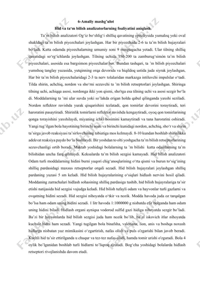 hid va ta‘m bilish analizatorlarning foaliyatini aniqlash — DOCX
