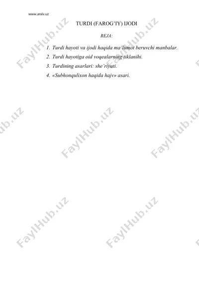 turdi (farog`iy) ijodi — DOC
