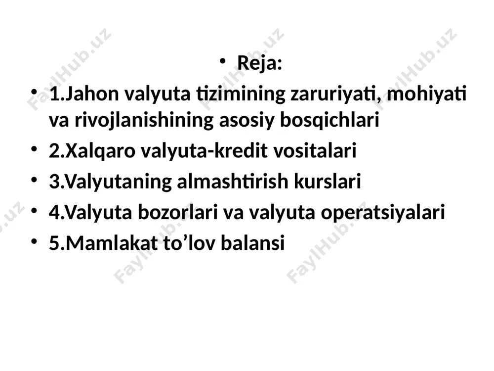 ing 62 foizi yoki 3,5 ming tonna oltin to’g’ri kelgan. shu bilan birga, o’sha davrlardayoq xalqaro hisob-kitoblarda oltinga qaraganda qulayroq bo’lgan qog’oz pullardan foydalanilgan. iqtisodchilarning baholashicha 1894 yilda xalqaro to’lov oborotida oltin ulushi bor-yo’g’i 3,5 foizni tashkil etgan, ya’ni banklararo hisob-kitoblar asosan valyutalarda amalga oshirilgan. bu davrda buyuk britaniya yetakchi iqtisodiy va moliyaviy davlat bo’lgan va funt sterling oltin kabi xalqaro to’lovlarda erkin muomaladagi asosiy valyuta hisoblangan. shuningdek, aqsh dollari, frantsiya franki va boshqa rivojlangan mamlakatlarning pul birliklaridan ham keng foydalanilgan. milliy valyutalarni bir mamlakatdan boshqasiga «o’tib yurishi» ularga bo’lgan talab va taklifga, ular o’rtasidagi nisbatga ta’sir qilib turgan va natijada ularning bozor kursi yaratilgan. milliy valyutalarning bozor kurslari oltin paritetdan oltinni to’lov uchun tashish bilan bog’liq bo’lgan transport harajatlari miqdorida farq qilgan. bunday farq unchalik sezilarli darajada bo’lmay nibsatan barqaror bo’lgan, shuning uchun ham valyuta kurslari amalda qayd etilgan hisoblangan xalqaro valyuta jamgʻarmasi (qisqartmasi: xvj; ingl. international monetary fund, …