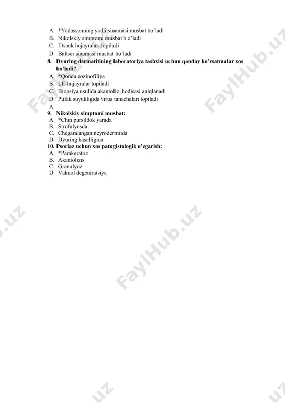 teri va tanosil kasalliklarida hamshiralik ishi modulidan testlar to’plami - Page 5