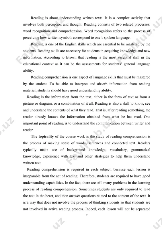 sense of words, sentences and connected text. readers typically make use of background knowledge, vocabulary, grammatical knowledge, experience with text and other strategies to help them understand written text. reading comprehension is required in each subject, because each lesson is inseparable from the act of reading. therefore, students are required to have good understanding capabilities. in the fact, there are still many problems in the learning process of reading comprehension. sometimes students are only required to read the text in the heart, and then answer questions related to the content of the text. it is a way that does not involve the process of thinking students so that students are not involved in active reading process. indeed, each lesson will not be separated from the communicative method. but if in any learning simply used by communicative method the students will be visible only be passive and just as an object …