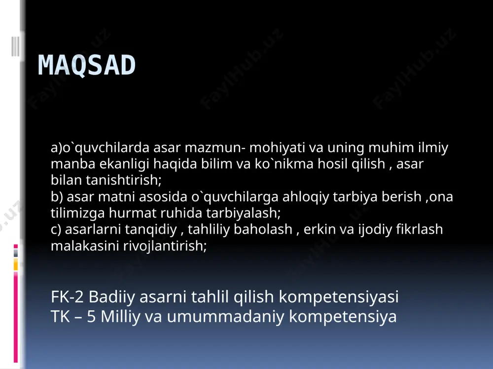 iqasida turklarning tilida qo`llanib kelgan she’rlaridan shodlik va motam kunlarida qo`llanadigan hikmatli so`zlardan , maqollardan keltirdim “. “men turklar , turkmanlar , o`g`uzlar, chigillar , yag`molar , qirg`izlarning shaharlari , qishloq va yaylovlarini ko`p yillar kezib chiqdim , lug`atlarini to`pladim “. “tushunchalar tahlili “ metodi tushuncha nomi tushuncha izohi mahmud koshg`ariy – “devonu lug`otit at – turk” – abulqosim abdulloh binni muhammad al –muqtado- barsg`an – yir – alr er to`nga qaz – 1072 – yil - turk tilining nozik bilimdoni va qomusiy olim. “девону луғотит турк”нинг нашрлари “t “ –chizmasi metodi “devonu lug`ot at-turk”da hozirda qo`shug` yir o`zlak ajun esiz uma qut bilig ardam she’r ,qasida " devon "dagi maqollarning bugun kundagi muqobilini toping uma kelsa , qut kelur. ardam bashi –til . qush qanatin , er atin. ag`ilda o`glaq tug`sa , ariqda o`ti chiqar. o`kuz azaqi bo`lgicha , buzag`u bashi bo`l mehmon kelsa , qut kelur. so`z sandig`i …