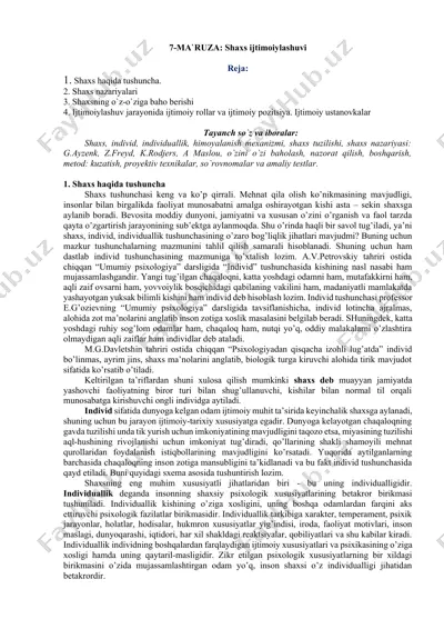 shaxs ijtimoiylashuvi — DOCX