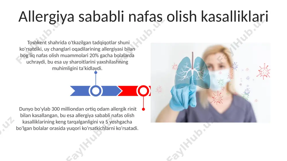 bu nafas olish kasalligi, ayniqsa bolalar orasida keng tarqalgan. astma nafas olish yo'llari infektsiyalari o'zbekistonda nafas yo'llari infektsiyalarining tarqalishiga ifloslangan havo, iflos suv va sanitariya-gigiyena sharoitlarining yomonligi, taxminan 70% sabab bo'ladi, bu esa kasallikning yuqishiga hissa qo'shadi. nafas yo'llari infektsiyalariga qarshi kurashda, jahon sog'liqni saqlash tashkiloti (jsst) ma'lumotlariga ko'ra, samarali emlash dasturlari va 20 dan ortiq mamlakatda amalga oshirilayotgan profilaktika choralari muhim rol o'ynaydi. gripp grip virusining 1918-yilda aqshda boshlangan pandemiyasi 50 milliondan ortiq odamning hayotiga zomin bo'lgan va butun dunyo bo'ylab millionlab odamlarni kasal qilgan. o'rtacha bir gripli bemor 7 kungacha kasal bo'lib yotadi va bu davrda yuqumli bo'ladi, shuning uchun bemorlarning uyda qolishi va boshqalar bilan aloqani cheklash tavsiya etiladi. kistik fibroz kistik fibrozga chalingan bolalarning taxminan 70 foizi 30 yoshgacha yashaydilar, ammo zamonaviy davolash usullari tufayli bu ko'rsatkich asta-sekin oshib bormoqda, ayniqsa, g'arbiy evropa mamlakatlarida. kistik fibroz bilan og'rigan bemorlarning o'pkasi yallig'lanishiga olib keladigan pseudomonas aeruginosa bakteriyalarining …