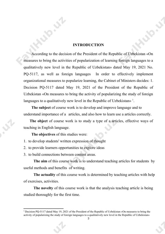 third chapter is devoted approaches to teaching language. when working with process writing the focus lies in the various steps that a writer goes through when producing text. stormiest writes that traditional schooling of writing mainly has been focusing on the evaluation of error-less written products in conclusion the general opinions and conclusions about this topic are given. the basic results of the investigation briefly introduced and some suggestions and recommendations are emphasized. the main purpose of the studying is making students knowledge of the english language more profound, building up their vocabulary, consolidating the skills acquired at high school with an emphasis on using english for communication in a variety of contexts and topics. in the classes we study and practice all aspects of english including speaking, listening, reading, writing, pronunciation and grammar. of the most difficult parts of grammar is the use of the article. the determining factor …