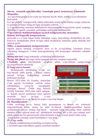 aromatik uglevodorodlar. gomologik qatori. izomeriyasi. nomlanishi. — PDF