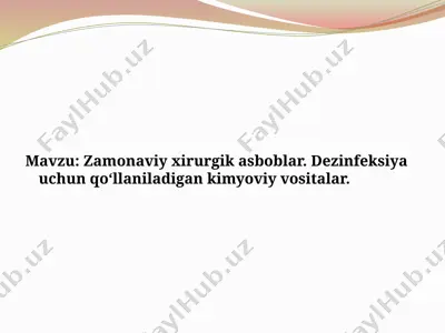 dezinfeksiya uchun qo'llaniladigan kimyoviy vositalar — PPTX