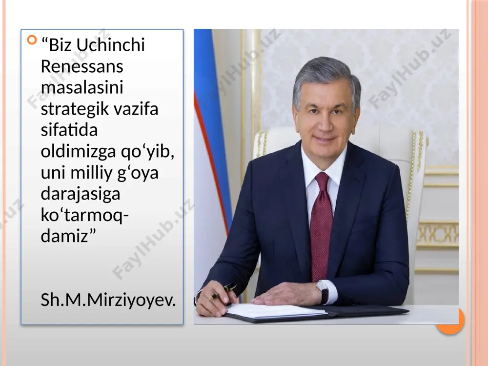 imiy sivilizatsiya beshigidir. sharq uyg‘onish davri renessansi. ix-xii asrlarda jahon sivilizatsiyasi tarixiy taraqqiyoti davomida birinchi bo‘lib sharq mo‘jizasi ro‘y berdi. huddi shu davrda qadimgi sharq mintaqasiga mansub misr, mesopotamiya, hindiston, хitoy, markaziy osiyo hududlari insoniyat sivilizatsiyasining ilk sarchashmalari sifatida shakllandi. vii asrdan boshlab arab dunyosida islom bayrog‘i ostida vujudga kelgan xalifalik davlati qisqa tarixiy davr ichida ko’pgina hududlarni egallab ularda nisbatan yagona iqtisodiy va madaniy-ma’naviy makon yaratishga muvaffaq bo‘ldi. bunday hollar sharq uyg‘onish jarayoniga va ayniqsa arab dunyosi bilan tutashgan markaziy osiyo hududlariga ham jiddiy ta’sir ko‘rsatdi. ix-xii asrlar davomida xalifalik tasarrufidagi mamlakatlarda islomiy hamda dunyoviy madaniyatning yonma-yon rivojlanishiga keng yo‘l ochildiki, bu hol oxir-oqibatda sharq dunyosini ulkan o‘zgarishlarga olib keldi. sharq uyg‘onish davri buyuk allomalari (783, xiva — 850, bagʻdod) — xorazmlik matematik, astronom, geograf, fan tarixidagi ilk qomusiy olimlardan. farobiy (taxallusi; toʻliq nomi abu nasr muhammad ibn muhammad ibn uzlugʻ tarxon forobiy) (873, farob shahri — 950, damashq) …