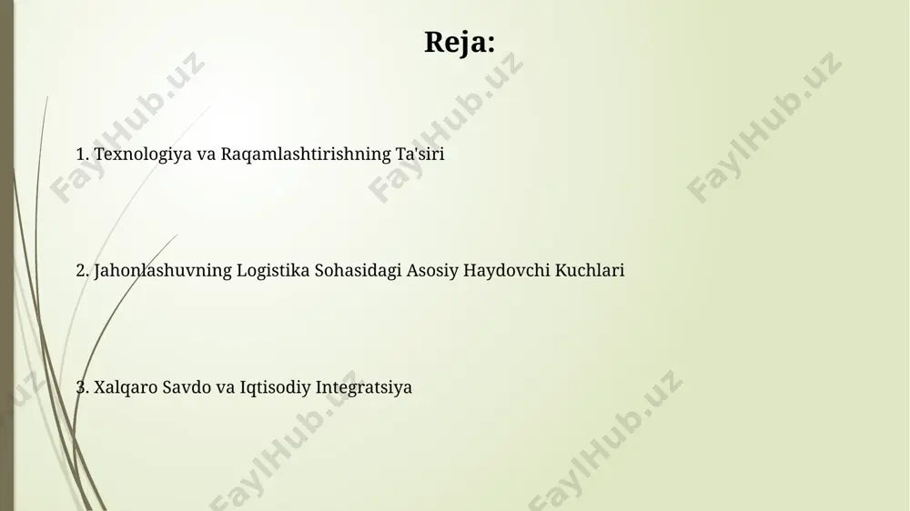 kelib yuk tashish qobiliyatini 25% ga oshirishga qaratilgan. xalqaro savdo shartnomalari savdo shartnomalarining o'zaro kelishilgan standartlari va qoidalari, masalan, tovarlarning xalqaro tasnifi va transport hujjatlari bo'yicha bir xil me'yorlar, logistika jarayonlarini soddalashtiradi va samaradorligini oshirishga yordam beradi. ko'p tommonlama shartnomalar, masalan, nafta yoki eaec kabi, davlatlar orasidagi bojxona to'siqlarini kamaytirib, xalqaro yuk tashish va logistika xarajatlarini 20-30% ga qisqartirishi mumkin. kompaniyalarning global strategiyasi ko'pgina yirik kompaniyalar global strategiyasida 30% dan ortiq daromadini xalqaro bozorlardan olishni maqsad qilgan. jahon bozorida raqobatbardoshlikni ta'minlash uchun 50 ta eng yirik kompaniyaning 90% global yetkazib beruvchi zanjirlarini optimallashtirishga e'tibor qaratmoqda. mijozlarning talabi va kutilmalari elektron tijoratning oʻsishi va mijozlarning onlayn xaridlarga boʻlgan ishonchi 20% ga oshganligi global logistika tarmoqlarida tezkor va ishonchli yetkazib berish xizmatlariga boʻlgan ehtiyojni oshirmoqda. mijozlarning 70% dan ortigʻi xalqaro yetkazib berish tezligini 3 kun ichida amalga oshirishni talab qiladi, bu esa global logistika infratuzilmasiga yuqori talabni keltirib chiqaradi. jahon savdosi tartibga …