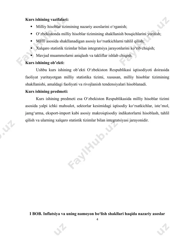 oʻlish hisobi; daromadlarning taqsimlanishi hisobi; daromadlardan foydalanish hisobi; kapital harajatlar hisobi; moliyaviy hisob. ular tashqi iqtisodiy aloqalar hisobi, boshqa hisoblar va balanslar bilan toʻldiriladi. bu hisoblarda kengaygan takror ishlab chiqarish jarayonining hamma bosqichlari aks etishi tufayli, yalpi ichki mahsulot hajmini uch xil: ishlab chiqarish, taqsimot va pirovard foydalanish usullarini qoʻllab aniqlash imkoniyati yaratiladi. milliy hisoblar tizimida iqtisodiy faoliyatning barcha turlari foydali natija bilan tugallanadi, deb qaraladi, demak xalq xoʻjaligidagi barcha mehnat harajatlari foydali mehnatdir. milliy hisoblar tizimi ishlab chiqarishdan boshlanib, daromadlarning shakllanishi, ularning taqsimlanishiga oʻtadi va mavjud pul qiymati (zargarlik mahsulotlarisiz), turli qimmatbaho qogʻozlar, oʻrta va qisqa muddatli zayomlar koʻrinishida iqtisodiyotni moliyaviy nuqtai nazardan ifodalash bilan yakunlanadi. maʼmuriy buyruqbozlik tizimi davrida, makroiqtisodiyotni oʻrganish va tahlil qilish uchun xalq xoʻjaligi balansinit koʻrsatkichlar tizimidan foydalanilgan. ularning asosida a. smit, k. marksning siyosiy iqtisod taʼlimotlari: xalq xoʻjaligini moddiy neʼmat ishlab chikaradigan va ishlab chiqarmaydigan sohalarga ajratish, unumli va unumsiz mehnat, jaʼmi ijtimoiy mahsulot, …