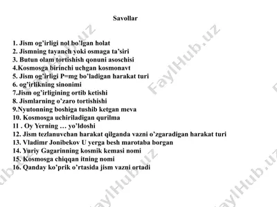fizika savollari va javoblari — PPTX