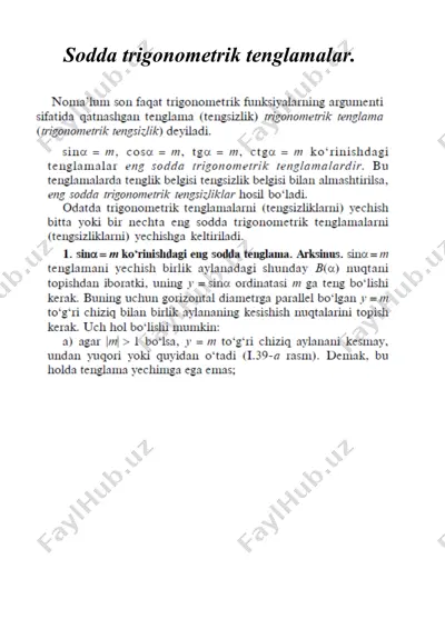 sodda trigonometrik tenglamalar — DOCX