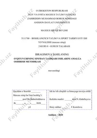 o’qituvchining sinfdan tashqari ishlarini amalga oshirish metodikasi — DOCX