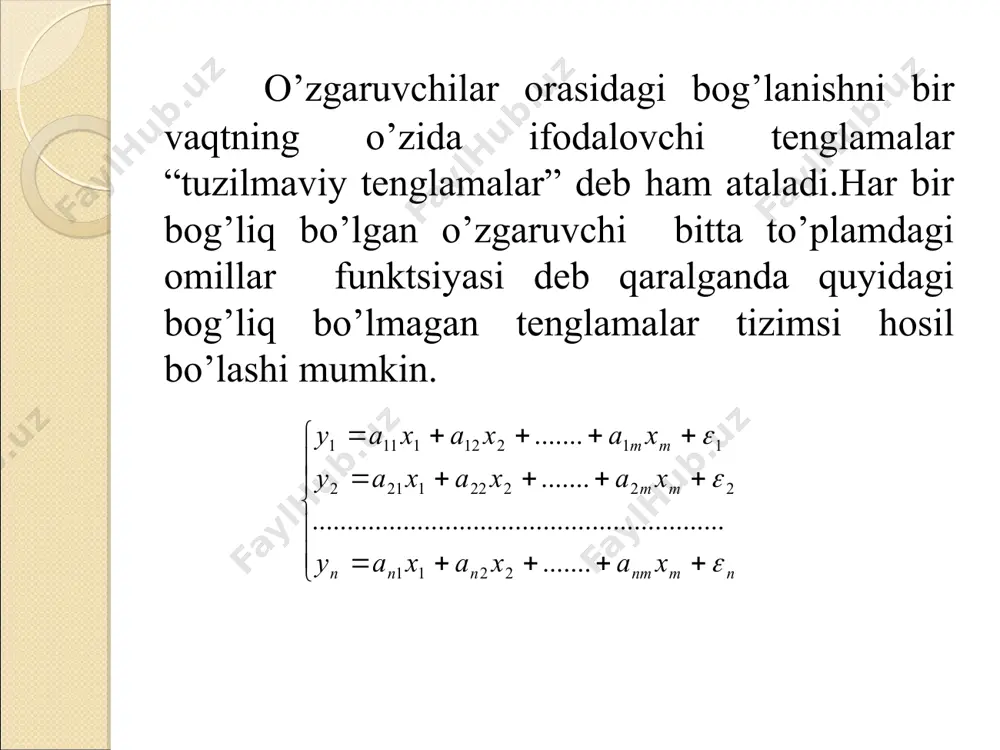 a y b y x a y b y î í ì + + = + + = 2 2 22 1 21 2 1 2 12 1 11 1 u x x y u x x y d d d d î í ì + = × + × = . 2 , 17 2 , 4 10 2 , 4 2 , 5 6 12 11 12 11 d d d d 1 2 1 1 373 , 0 82 , 0 u x x y + + = ï î ï í ì + = × × + = × å å å å å å . , 2 2 22 2 1 21 2 2 2 1 22 2 1 21 1 2 x x x x y x x x x y d d d d î í ì × + × = - × …