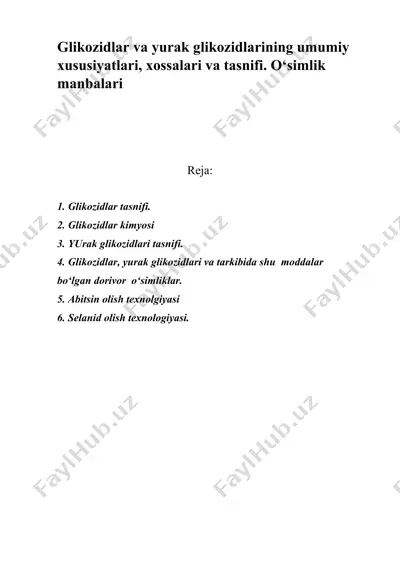 glikozidlar va yurak glikozidlar manbalari — DOC
